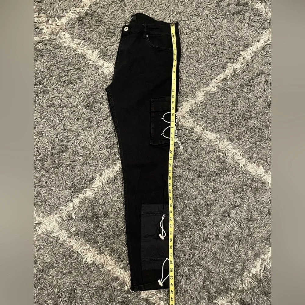 Serenede Mens Black Cargo Jeans Size 38-30